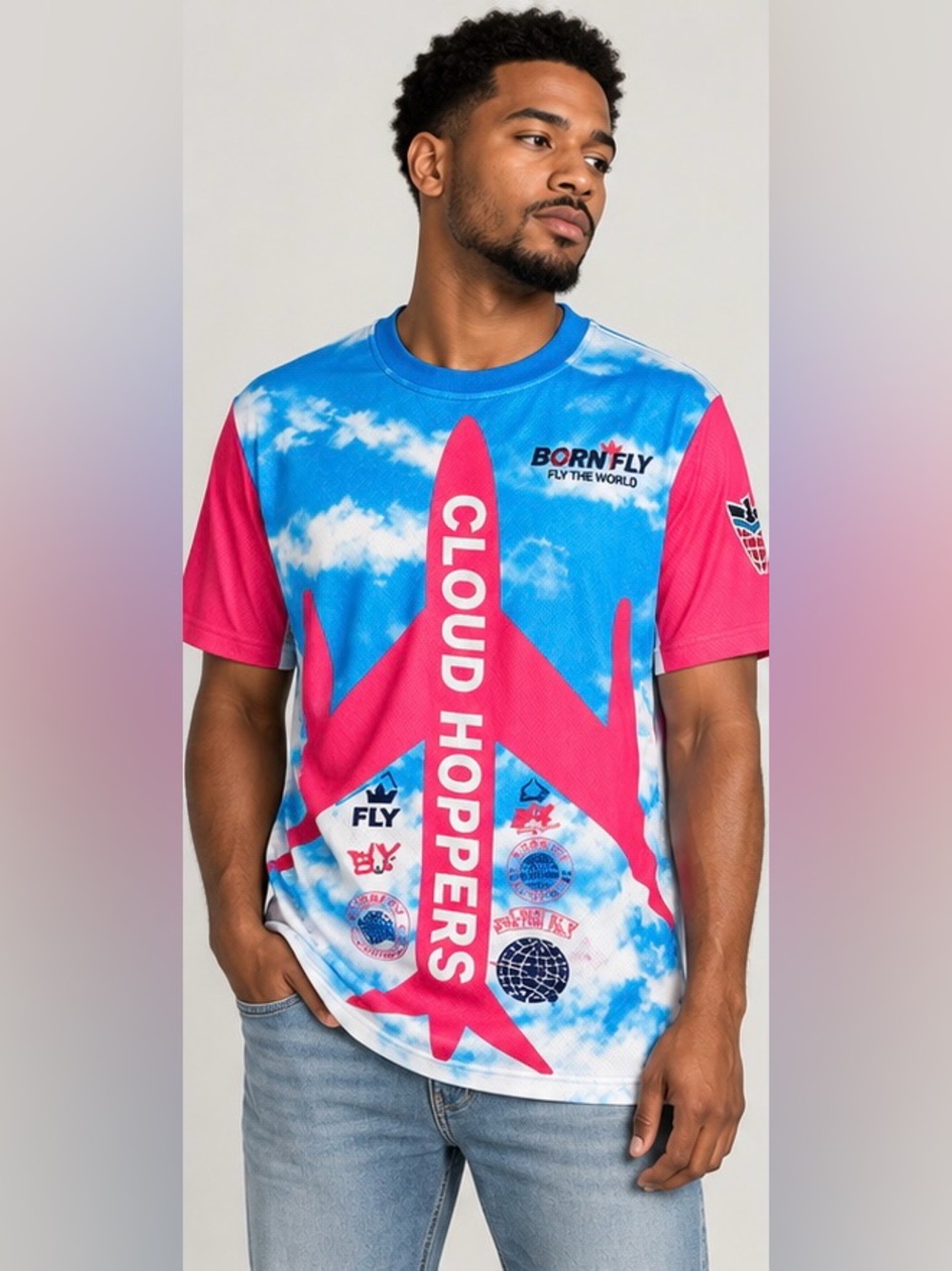 Born Fly - Fly the World Multi Cloudhop T-Shirt NWT